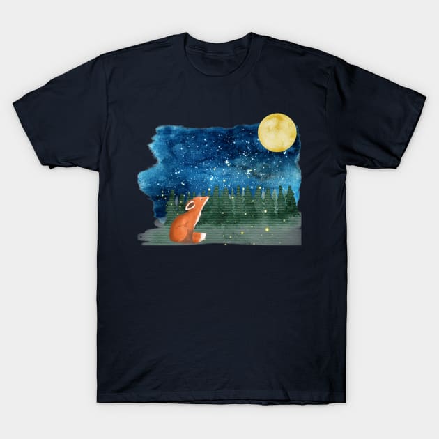 Fox looking at the Moon T-Shirt by Petprinty